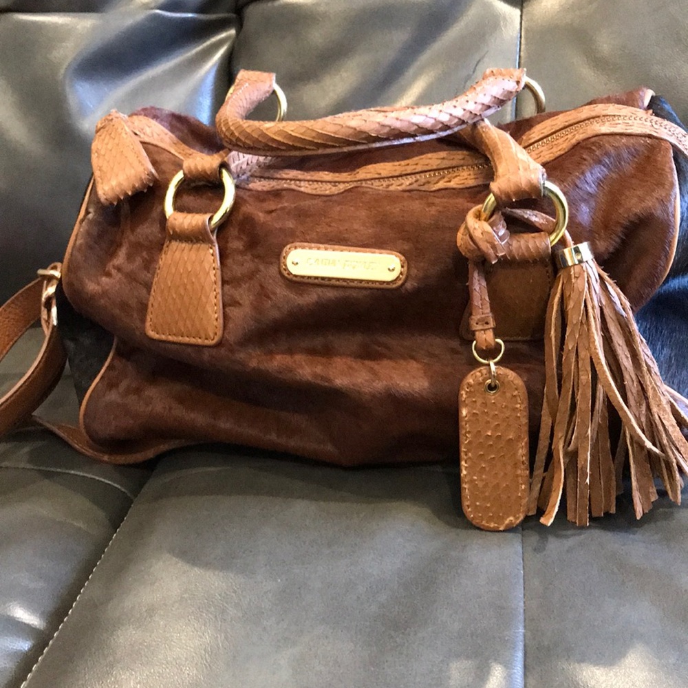 Cynthia Rowley black and brown satchel pony calf